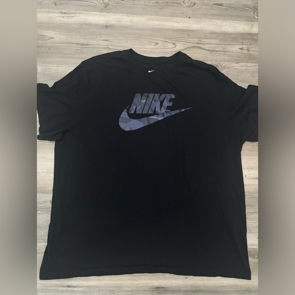 Nike XXL Black tee with Blue Camo writing Chest is 24, length is 28
